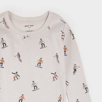 Petit Lem Ensemble pyjama beige à imprimé de ''snowboarder''
