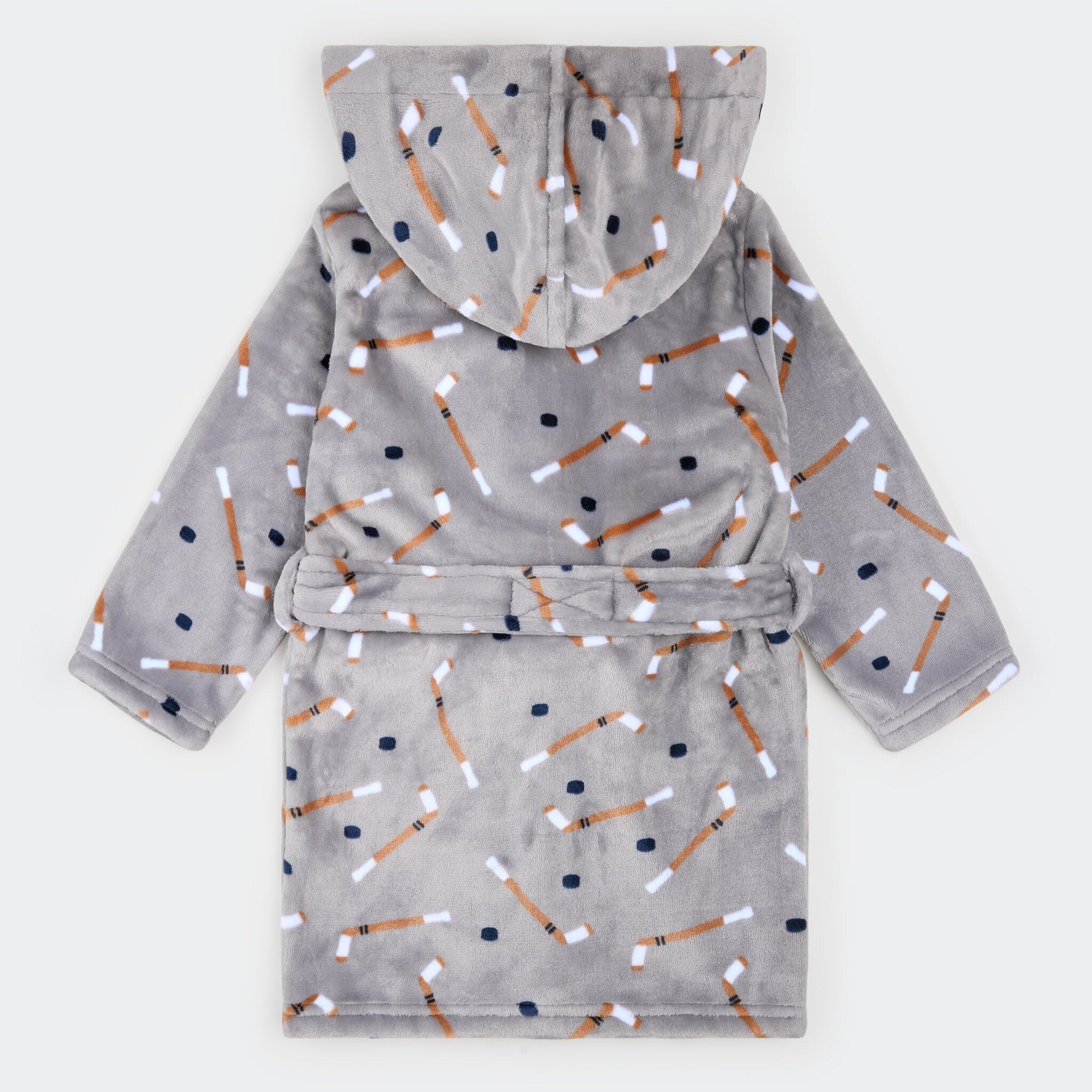Petit Lem Robe de chambre en peluche gris à imprimé de baton d'hockey