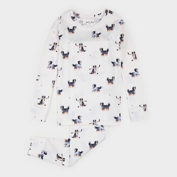 Petit Lem Ensemble pyjama blanc cassé à imprimé de bouvier bernois d'hockey
