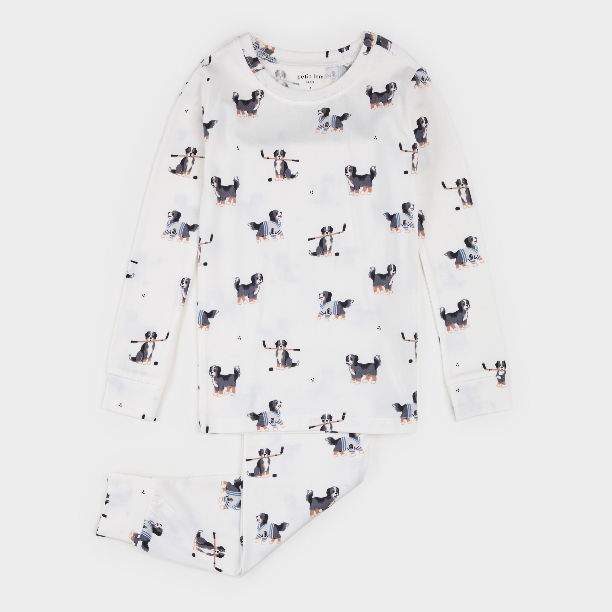 Petit Lem Ensemble pyjama blanc cassé à imprimé de bouvier bernois d'hockey