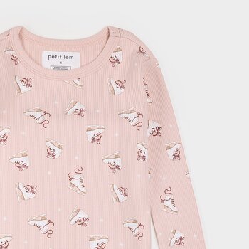 Petit Lem Ensemble de pyjama côtelé rose à imprimé de patins