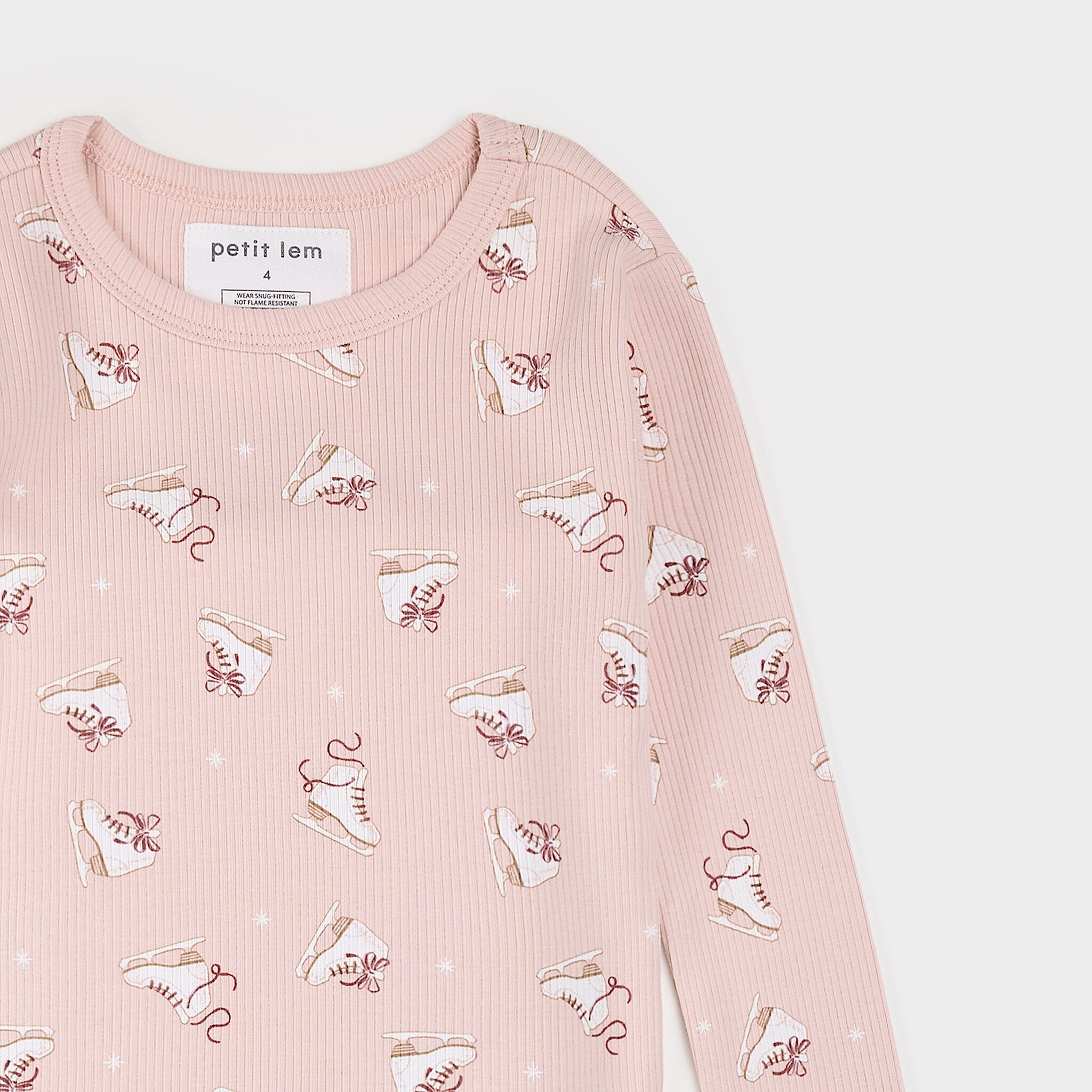 Petit Lem Ensemble de pyjama côtelé rose à imprimé de patins