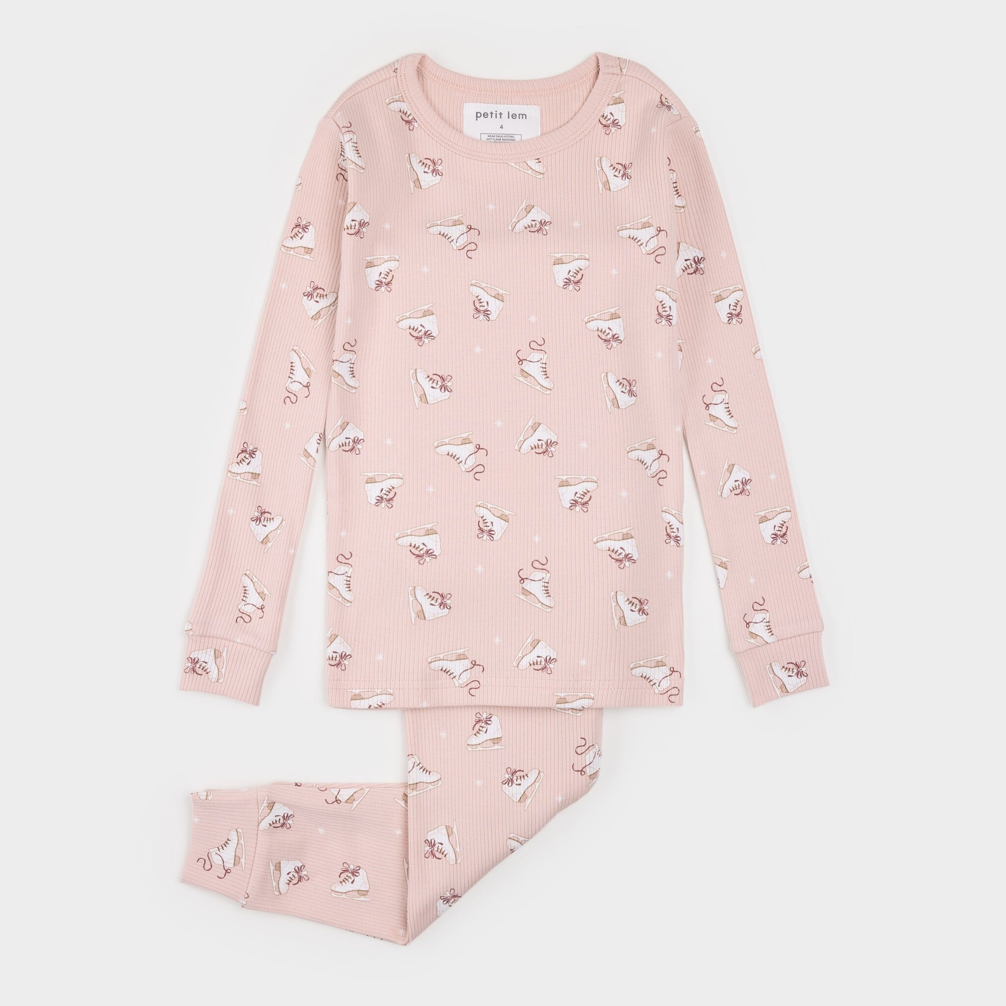 Petit Lem Ensemble de pyjama côtelé rose à imprimé de patins