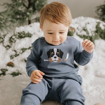 Petit Lem Ensemble bleu à imprimé de bouvier bernois d'hockey