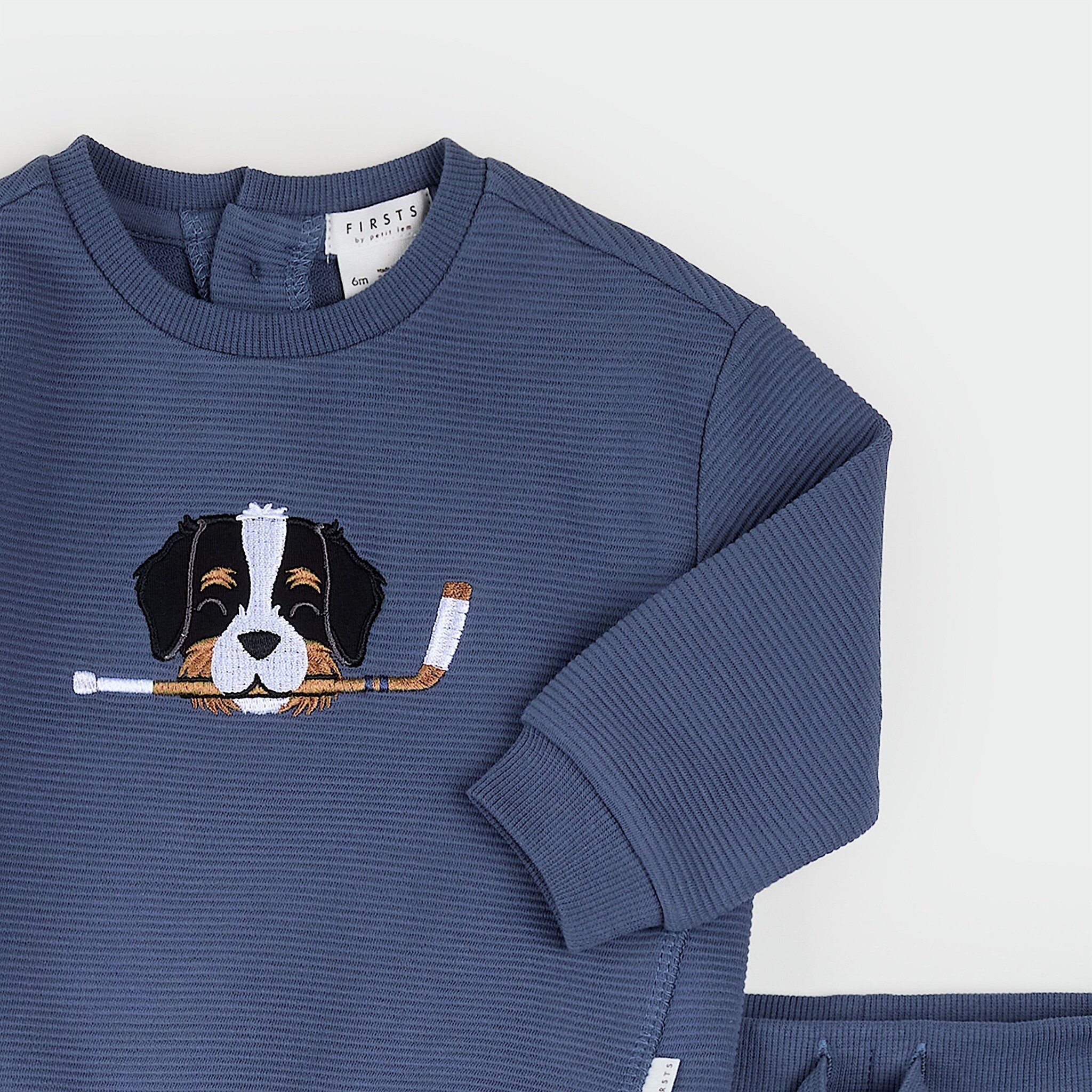 Petit Lem Ensemble bleu à imprimé de bouvier bernois d'hockey