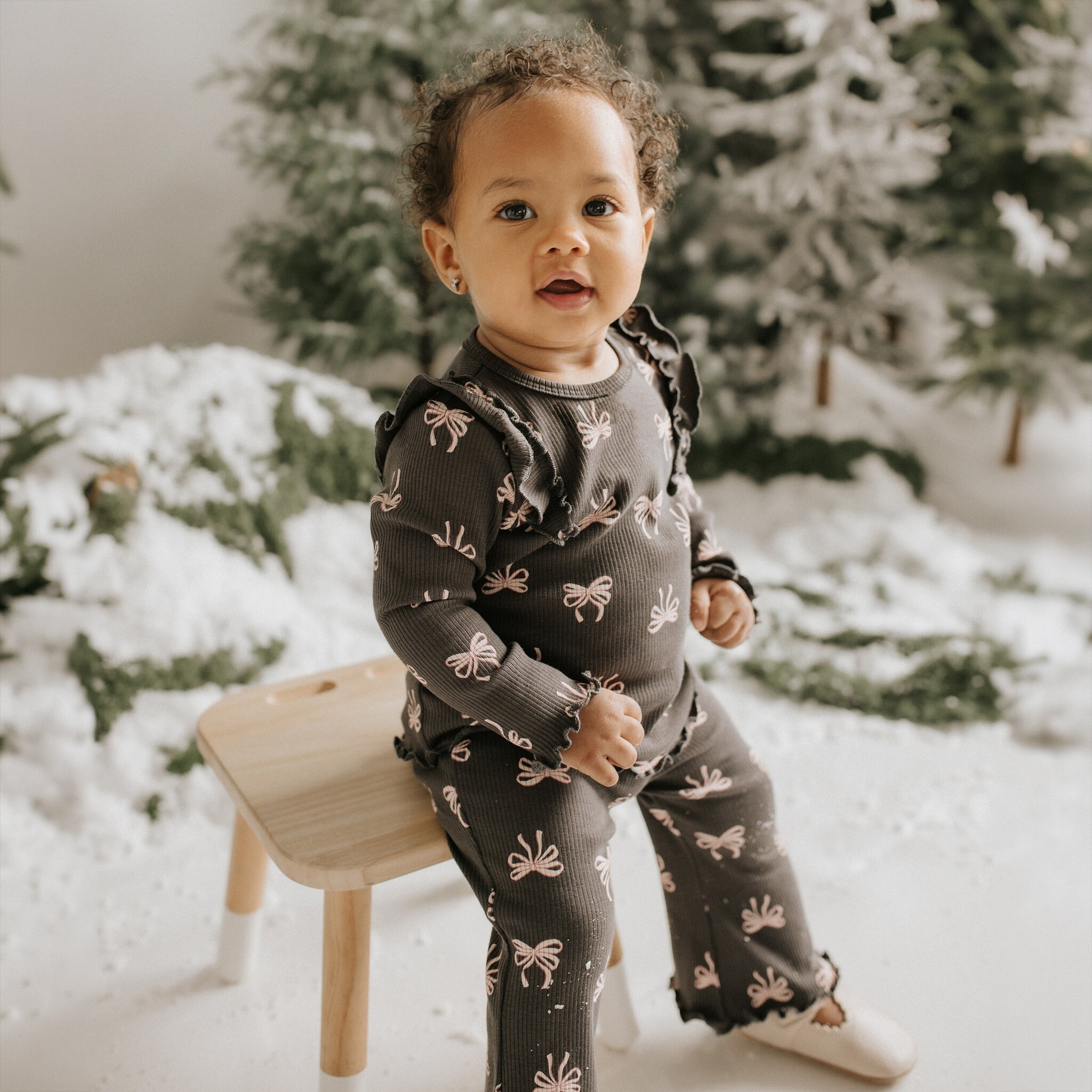 Petit Lem Ensemble legging évasé gris foncé à imprimé de boucles