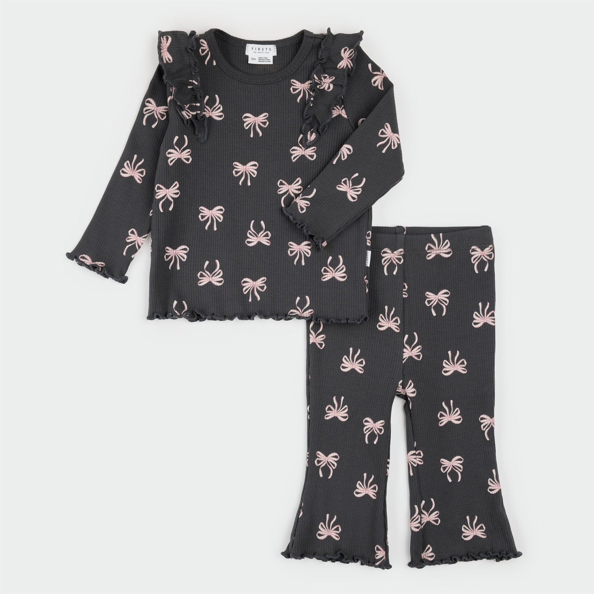 Petit Lem Ensemble legging évasé gris foncé à imprimé de boucles