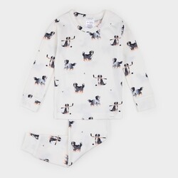 Petit Lem Ensemble de pyjama LunaKnit blanc cassé à imprimé de Bouvier Bernois d'hockey