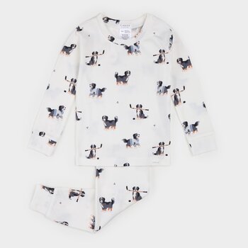 Petit Lem Ensemble de pyjama LunaKnit blanc cassé à imprimé de Bouvier Bernois d'hockey