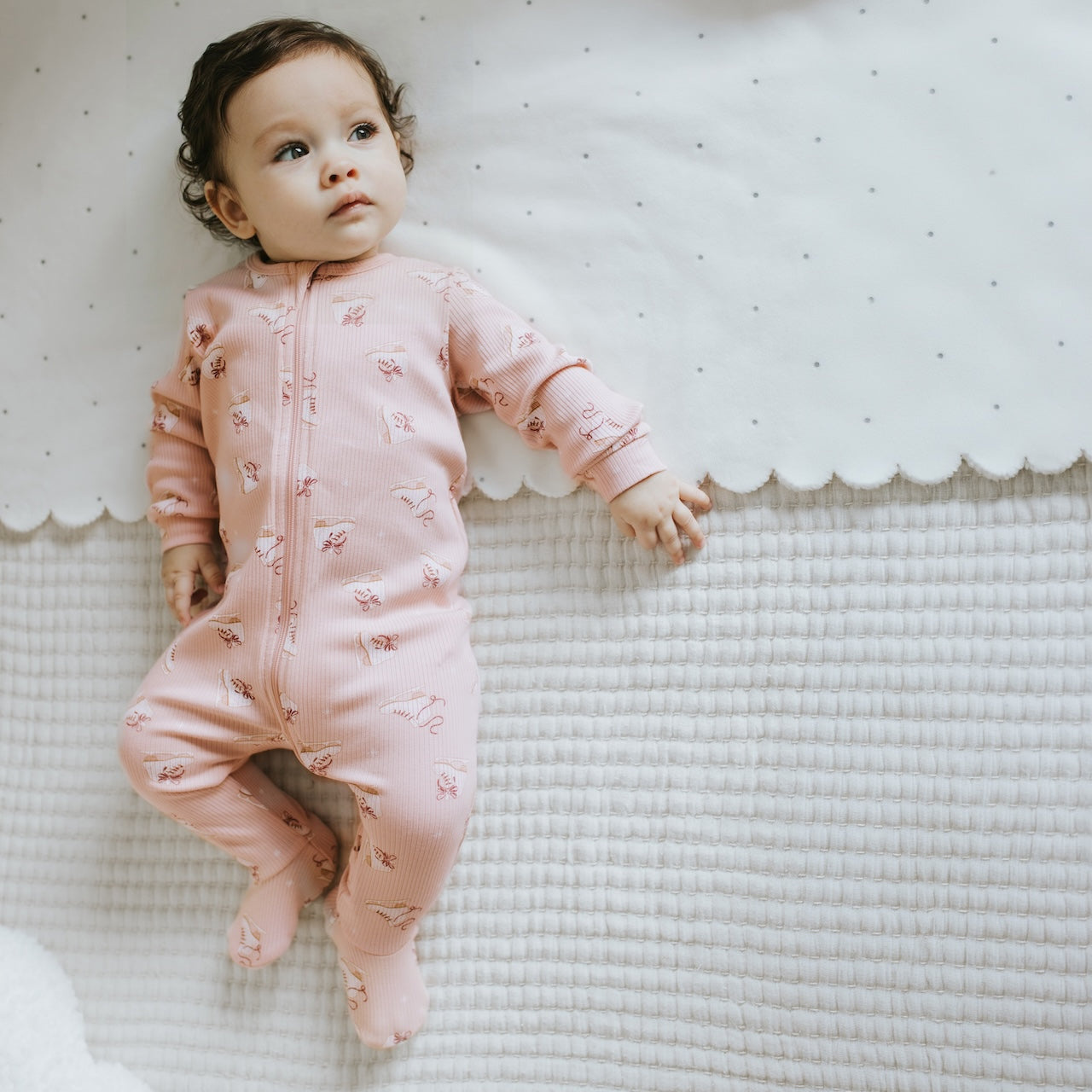 Petit Lem Dormeuse côtelé rose à imprimé de patins