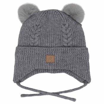 Calikids Tuque à pompom en tricot doublé avec corde - Light grey