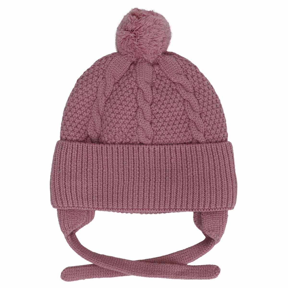 Calikids Tuque à 1 pompom doublé avec corde - Cameo pink