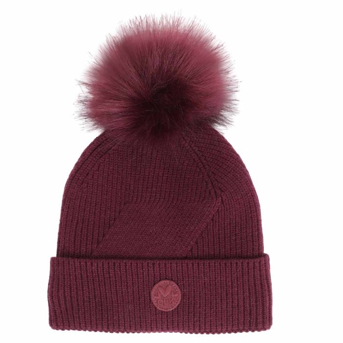 Calikids Tuque en tricot avec pompom en fausse fourrure - Maroon