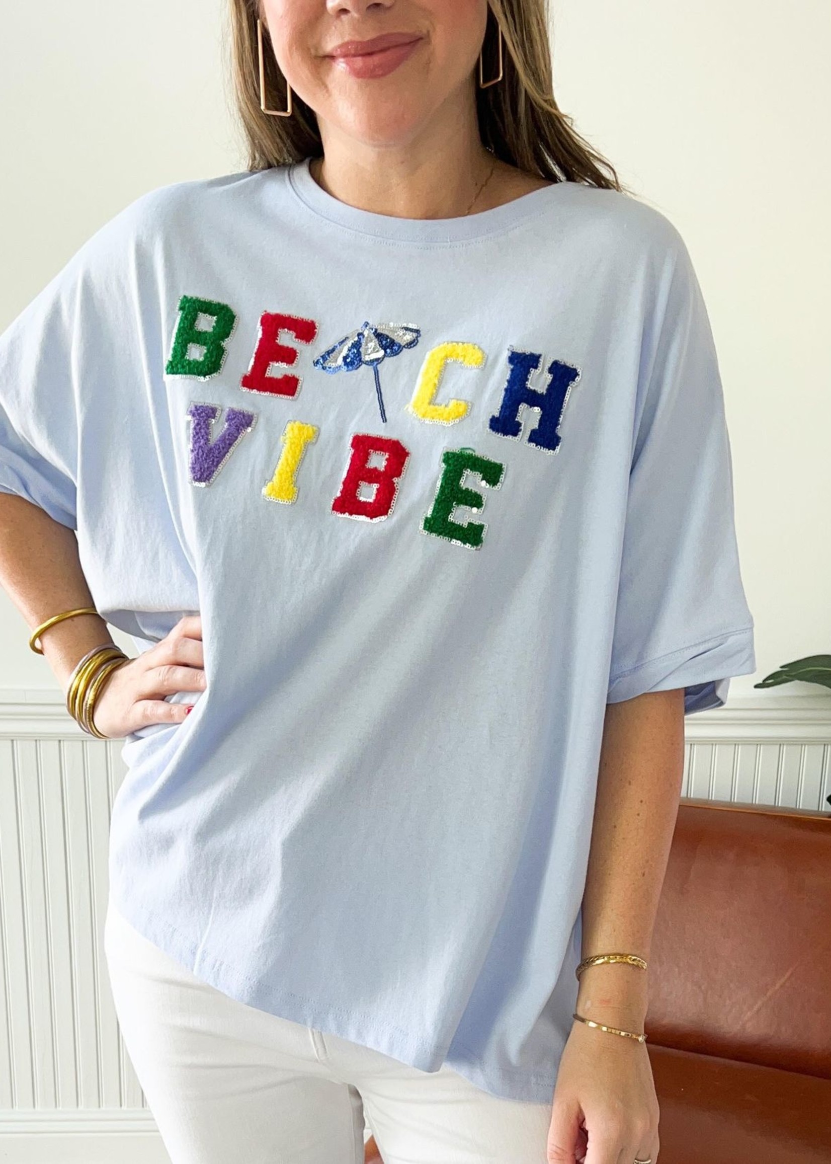Beach Vibes Embelished Tee - in Pink & Blue!