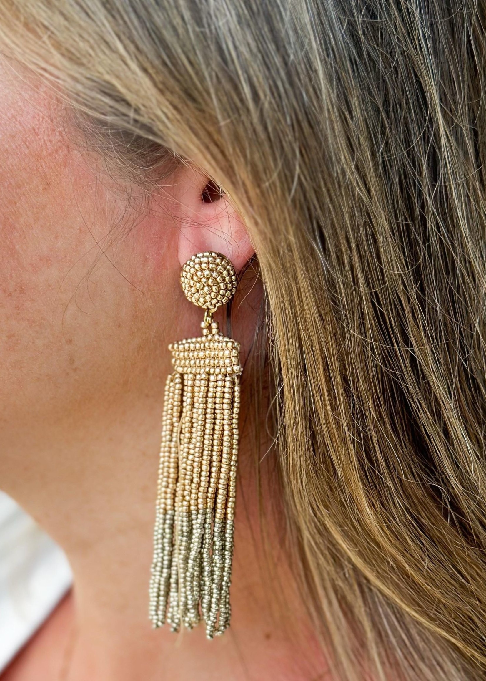 Gold Beaded Tassel Earrings