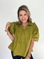 Allie Ruffled Sleeve Top - Olive