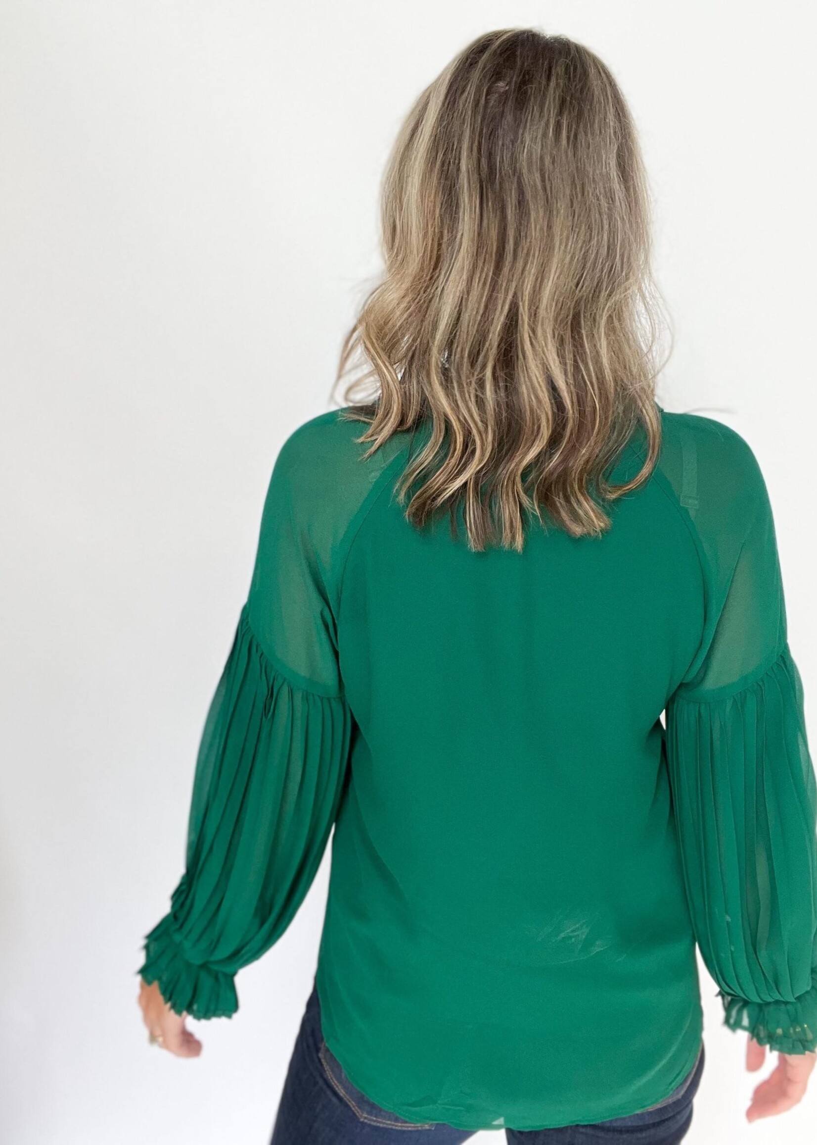 On the Way Pleated Slv Top - Green