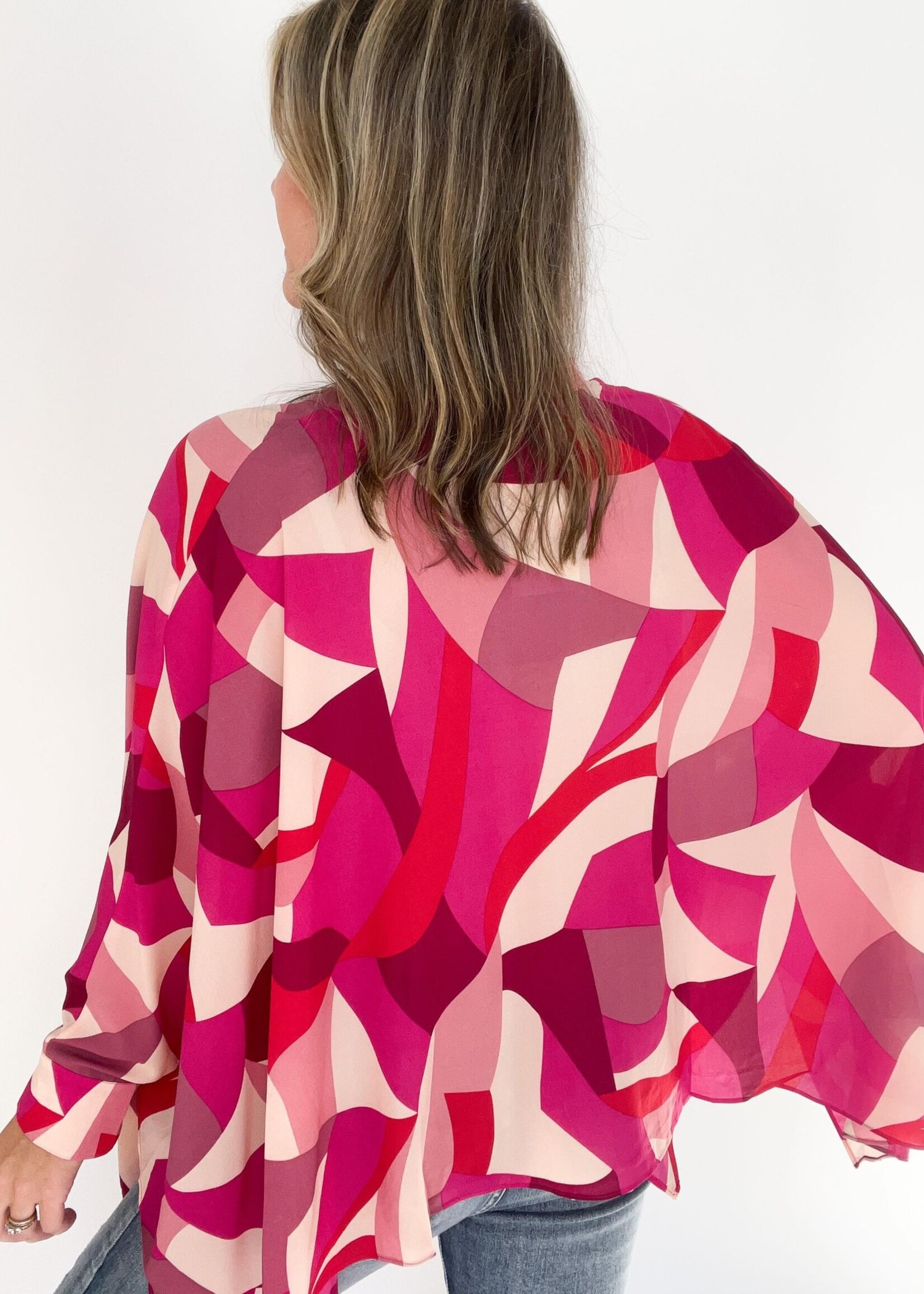 Abstract Pink Flare Dolman Top