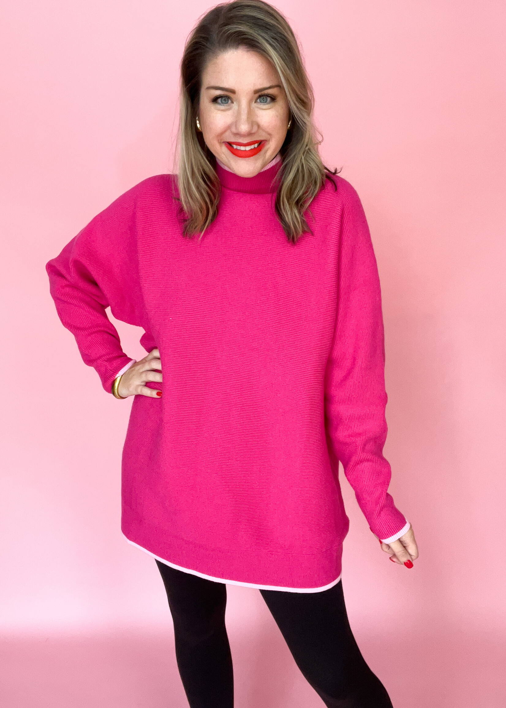 Betsy Color Trim Sweater - Pink