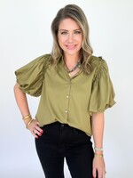 She + Sky Cassidy Olive Puff Slv Top