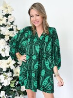 Juliette Satin Print Dress Green
