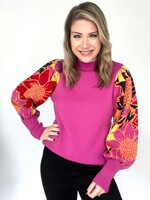 Sitting Sunny Floral Slv Sweater - Pink