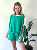 Silk Contrast Band Top Green or Fuchsia