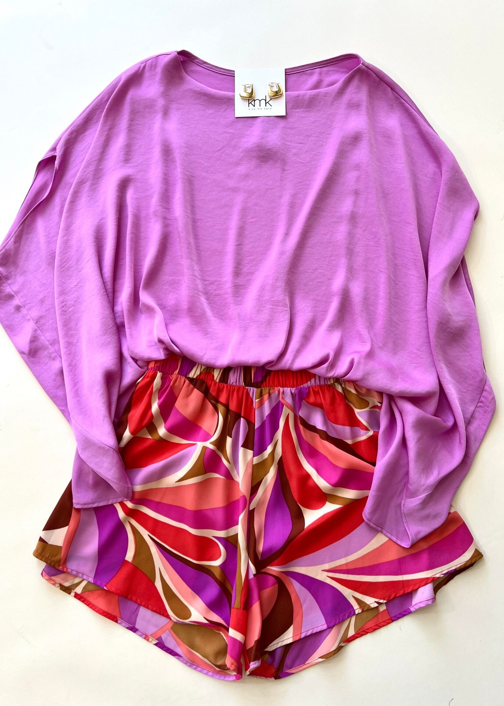 Polly Silk Boat Neck Top Lavender or Orchid