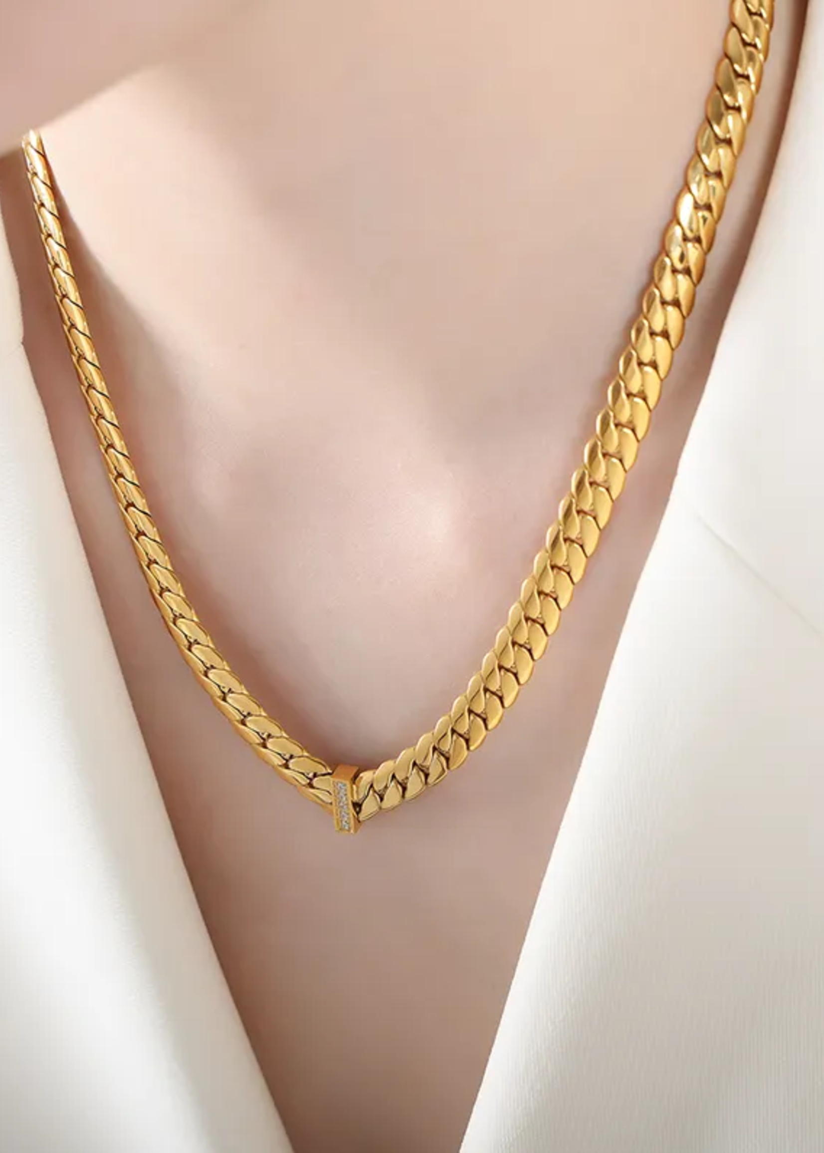 kiss me kate Gold Cuban Chain with Cubic Zirconia