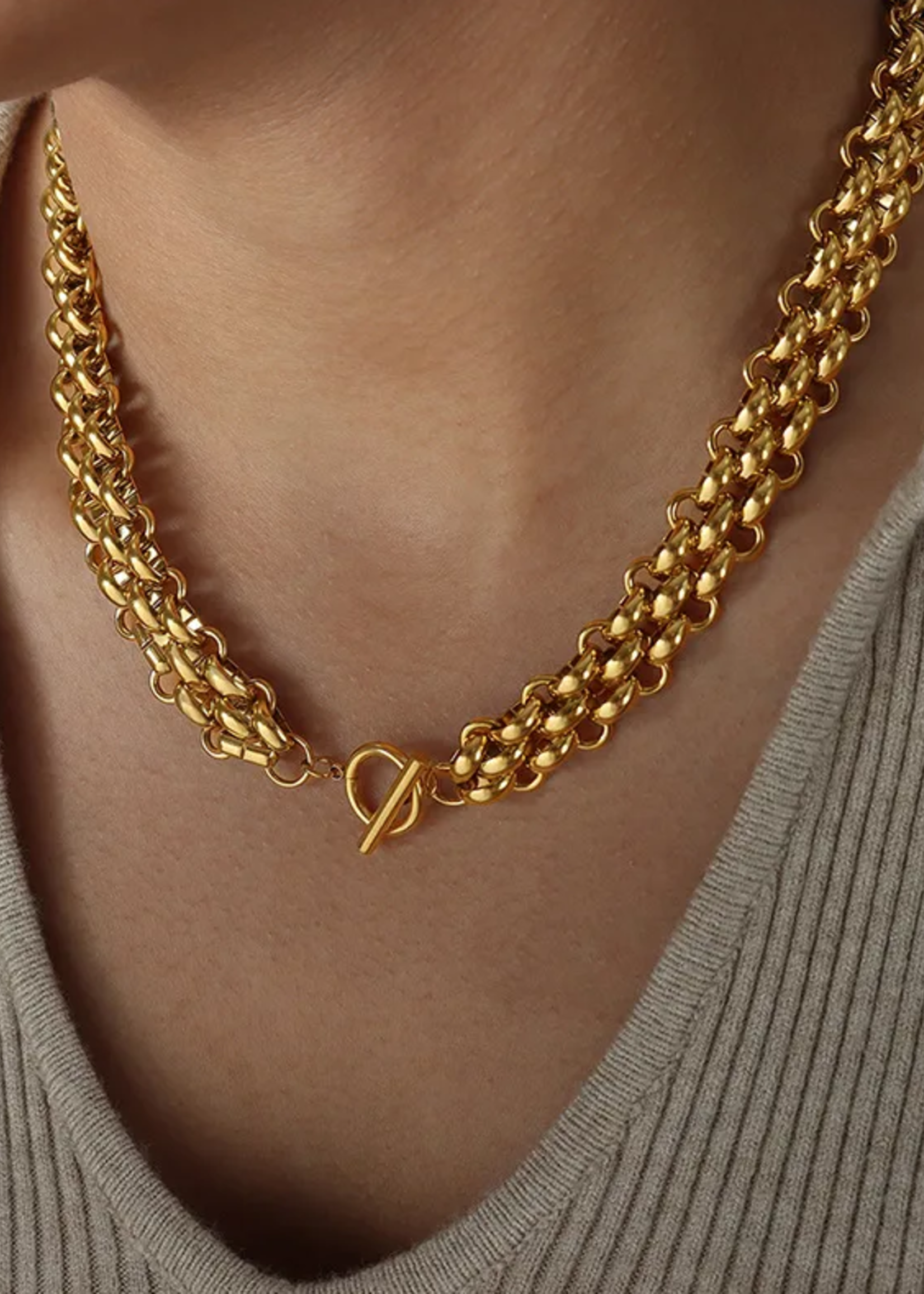 kiss me kate Gold Geometric Link Necklace