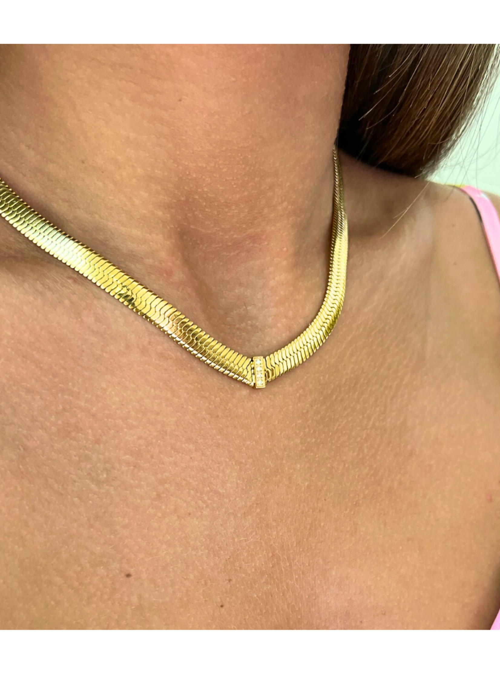 kiss me kate Gold Herringbone Chain with Cubic Zirconia