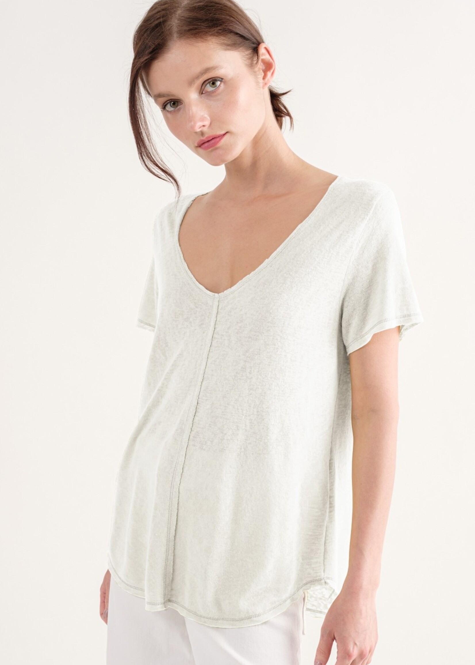 Wasabi + Mint Slubby V Neck Tee - Ivory