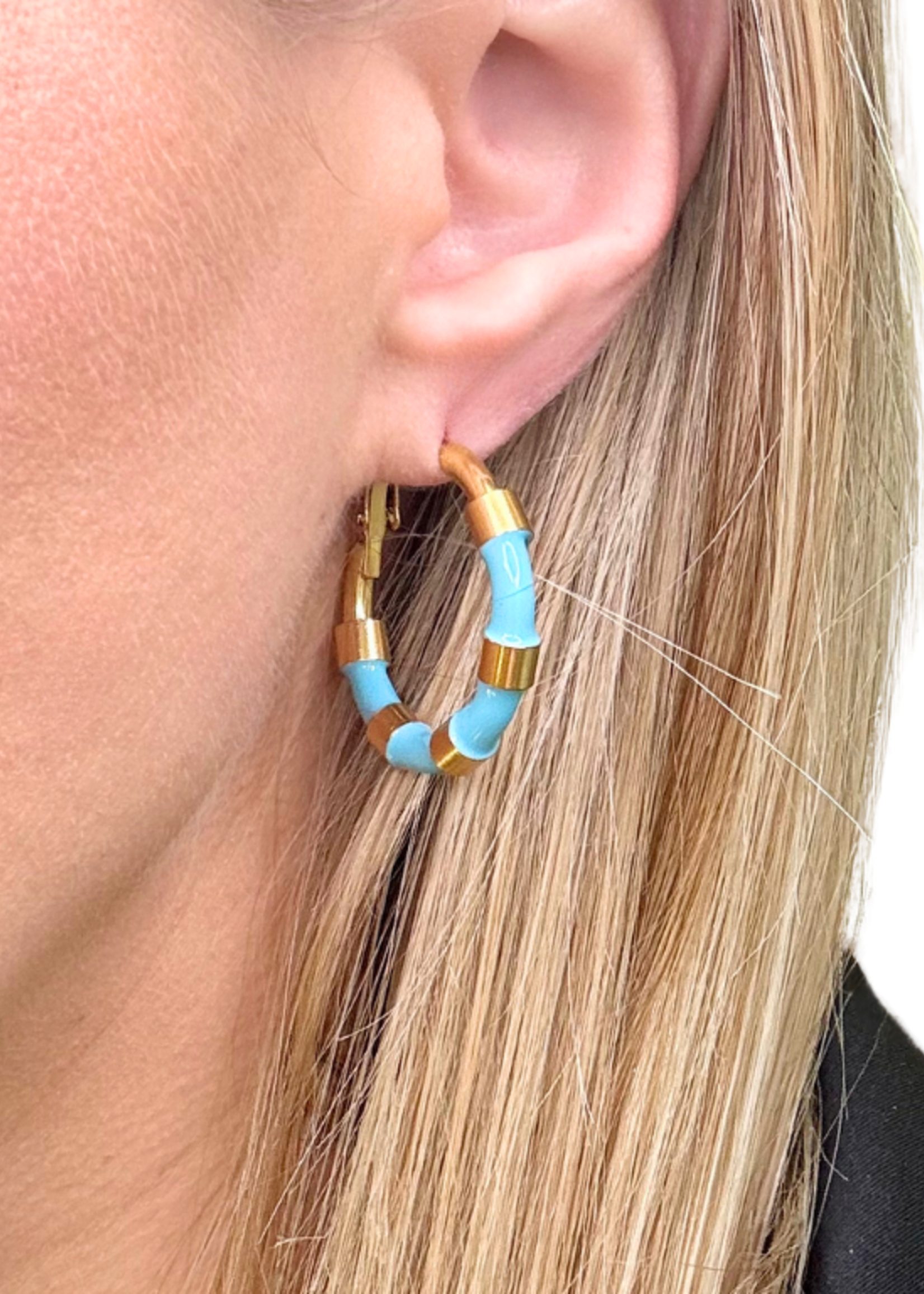 kiss me kate Gold & Turquoise Bamboo Hoops