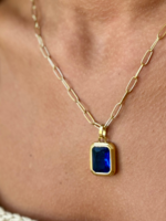 kiss me kate Gold Paperclip Necklace with Blue Stone
