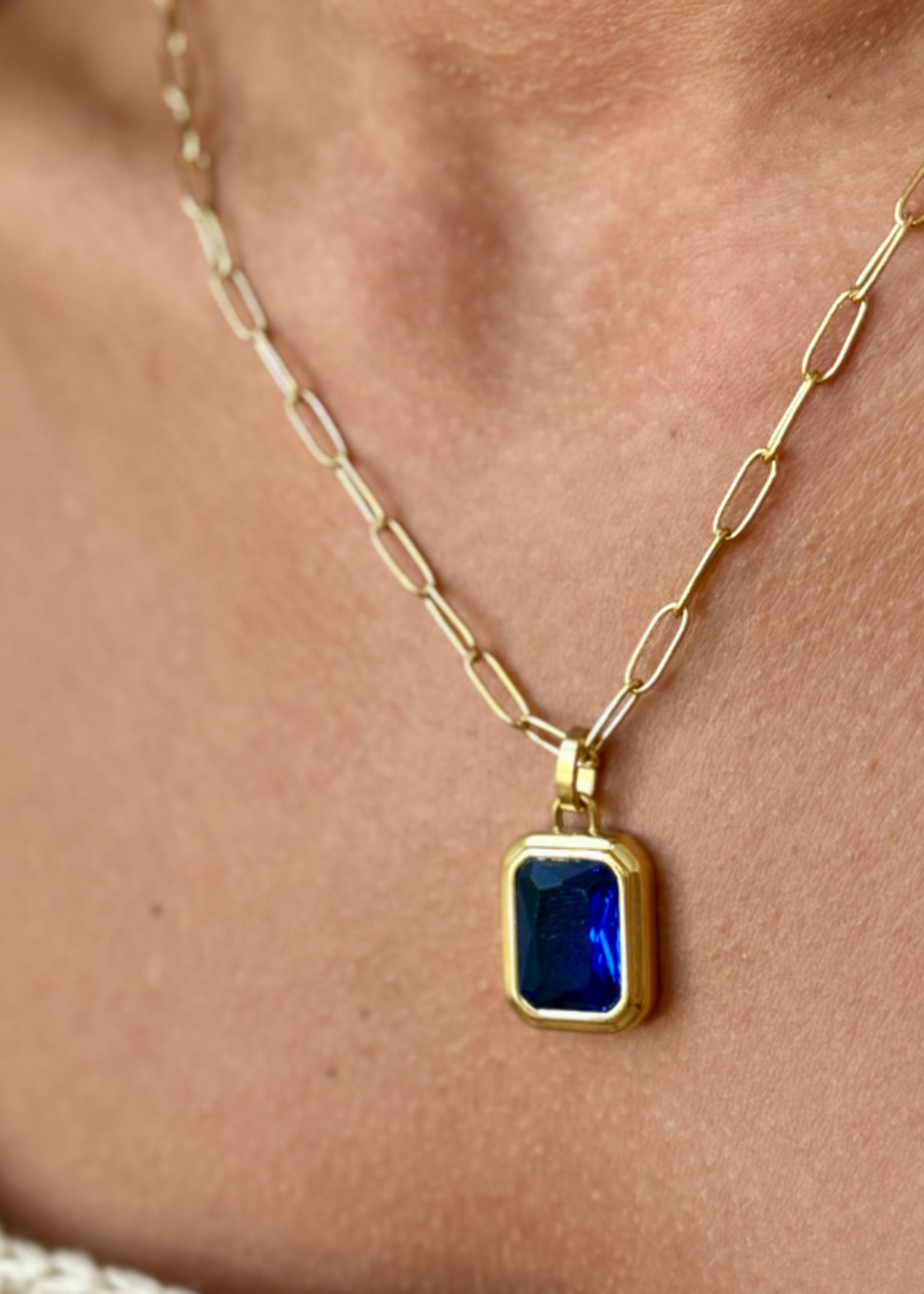 kiss me kate Gold Paperclip Necklace with Blue Stone