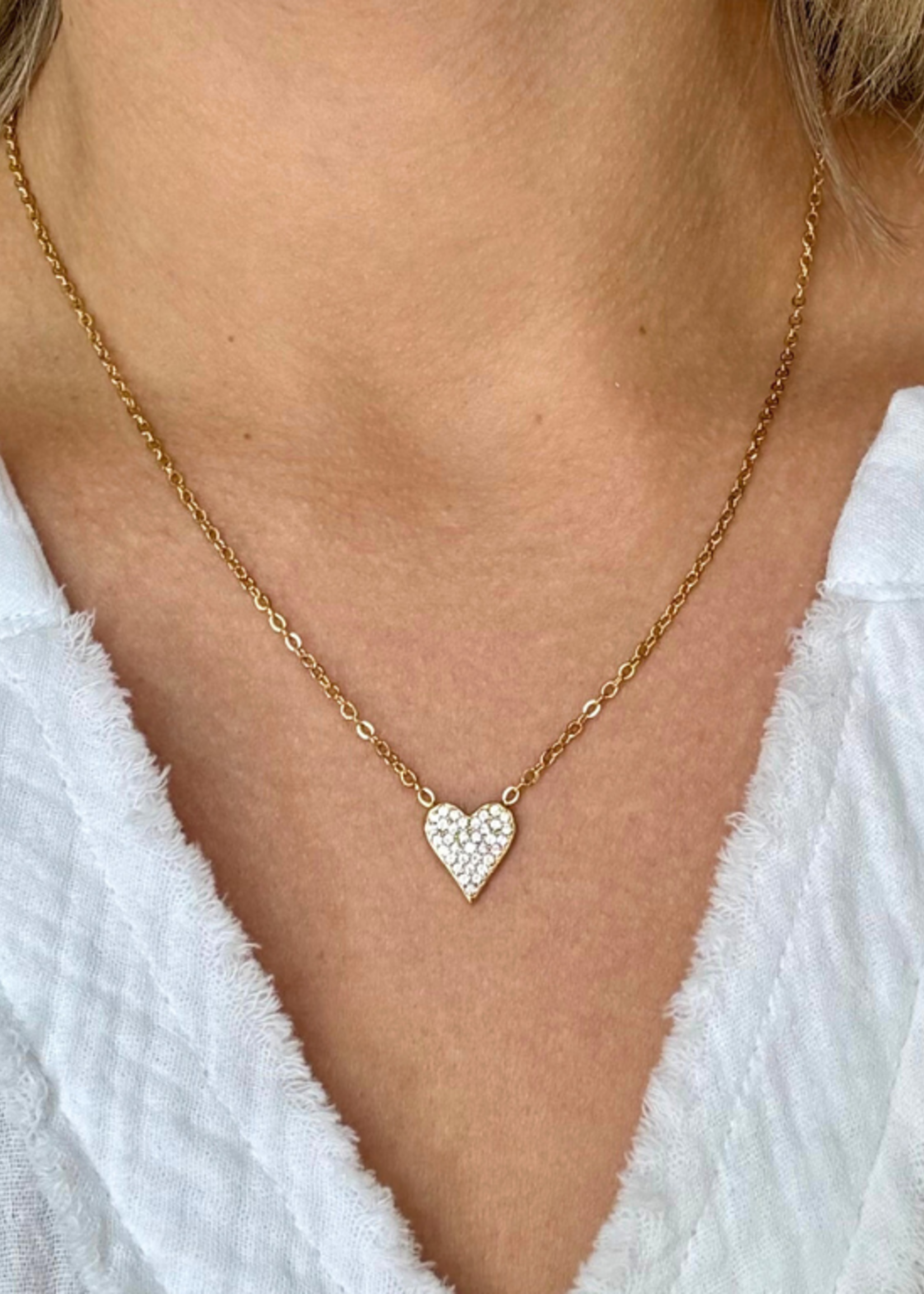 kiss me kate Gold Pavé Heart Necklace