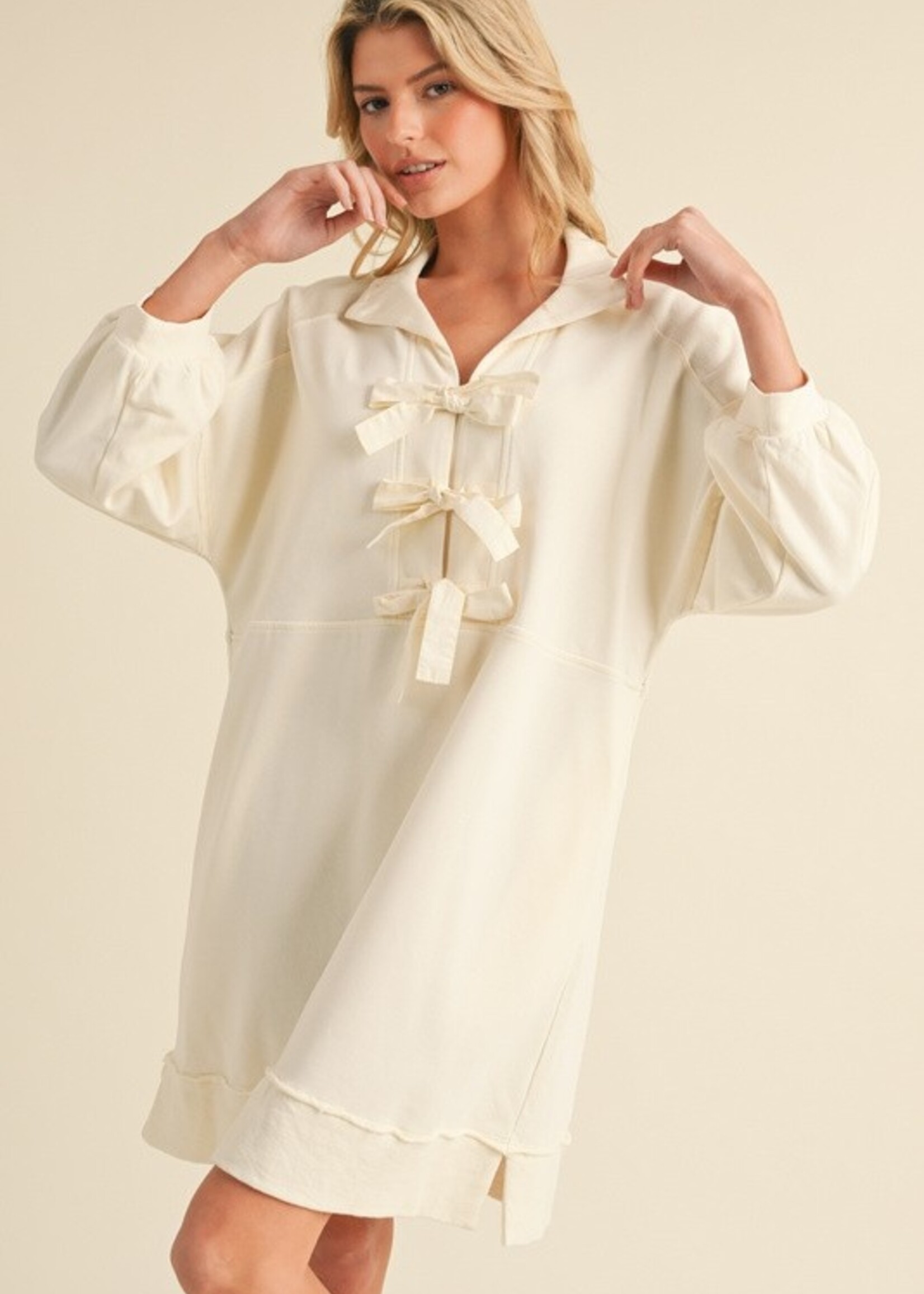 JODIFL Cotton Bow Ties Collared Dress - Ivory