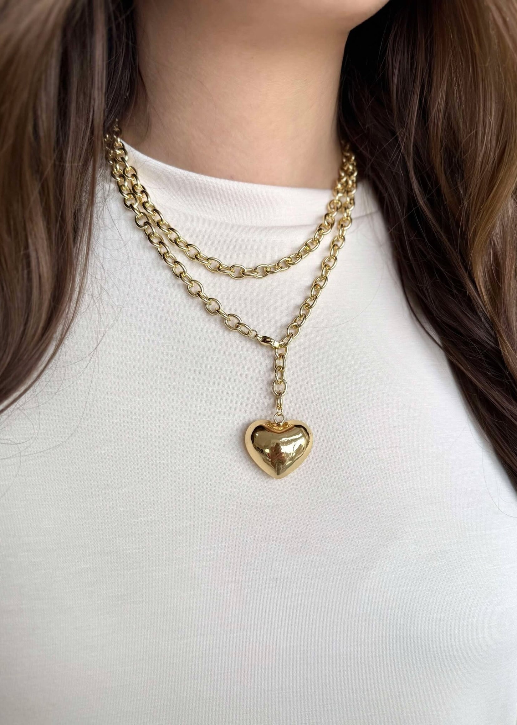 Double Wrap Gold Heart Pendant Necklace