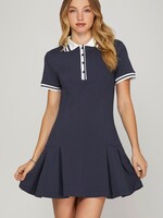 She + Sky Scuba Knit Contrast Polo Dress- Navy