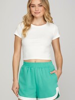 She + Sky Contrast Pique Short- Jade
