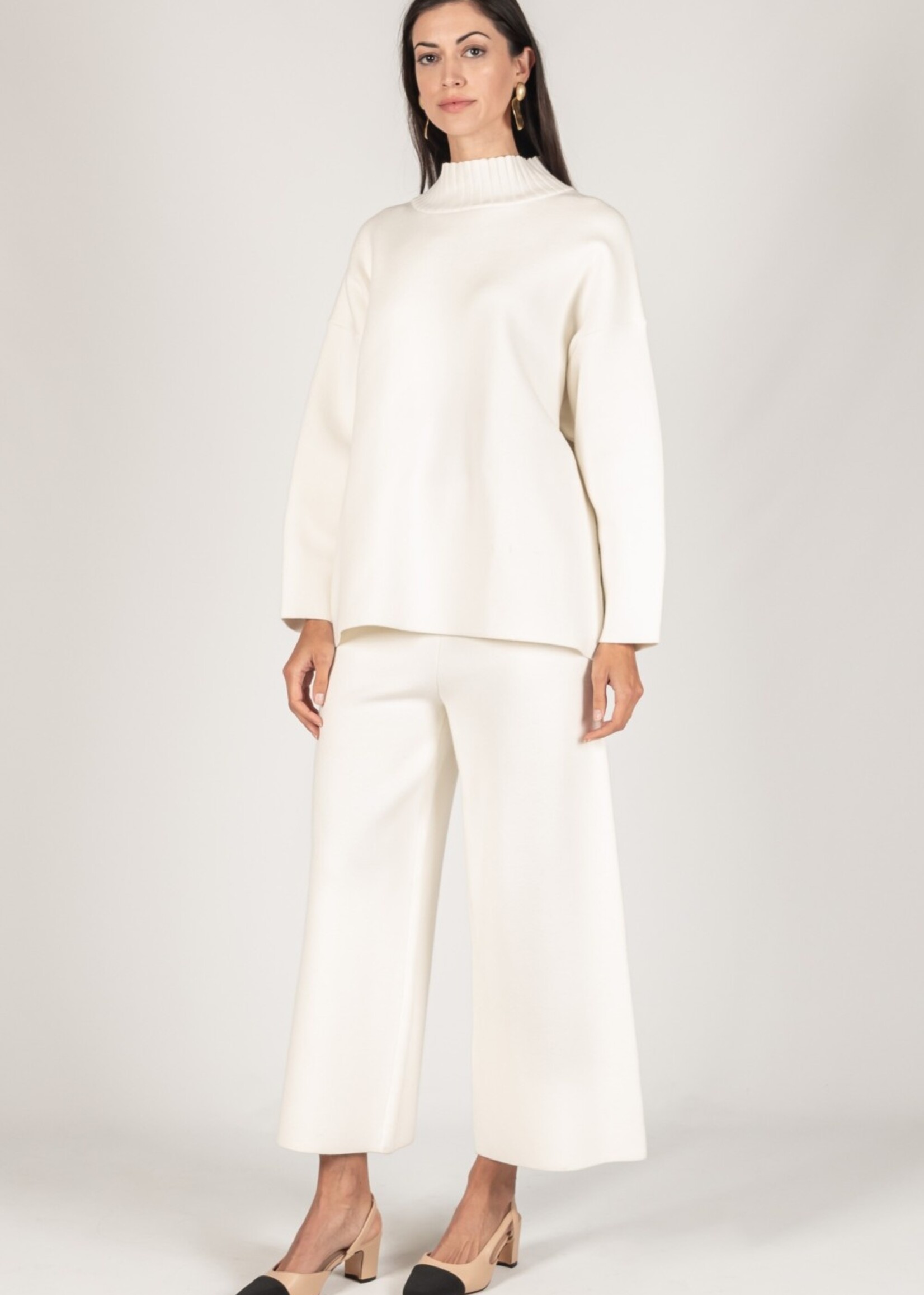 Before You Collection Knit Ankle Wide Pant- Ivory