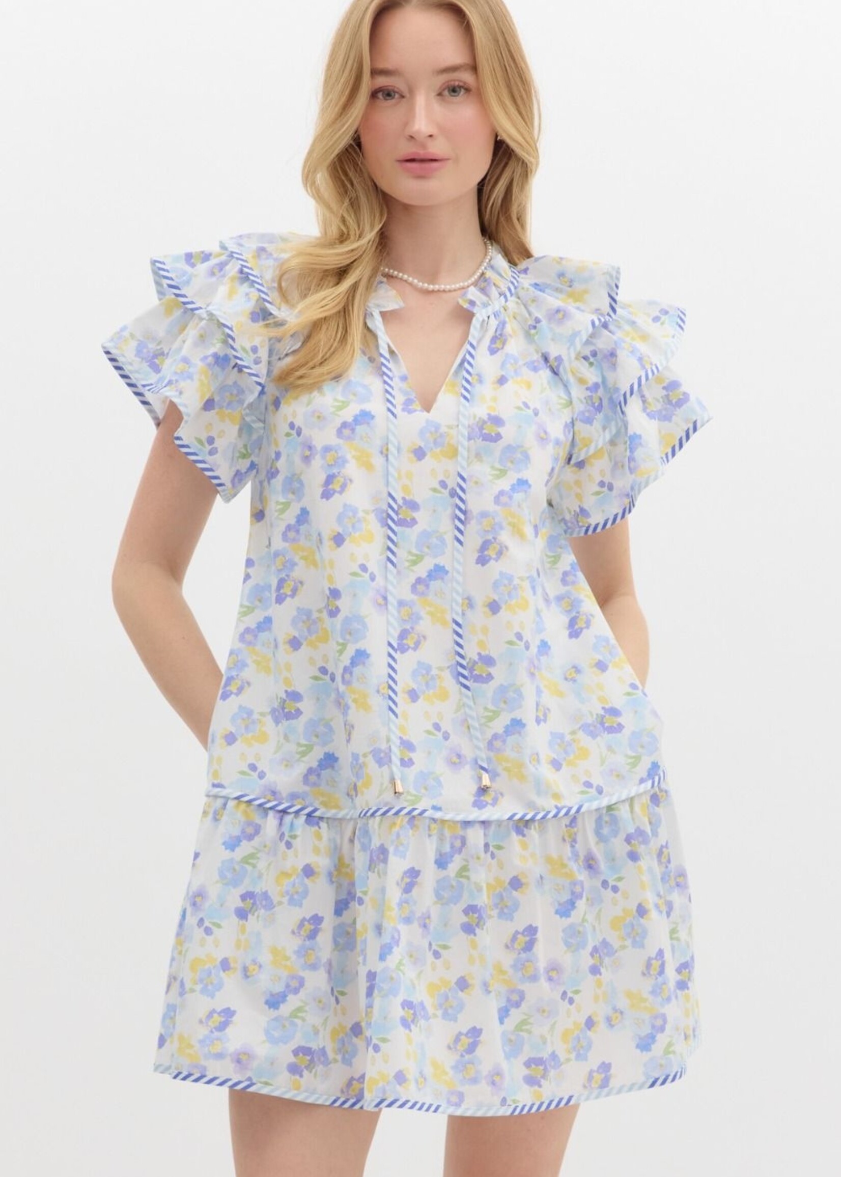 Entro Lily Periwinkle Floral Flutter Dress