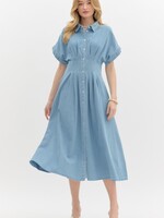 Entro Indigo Pleated Denim Midi Dress