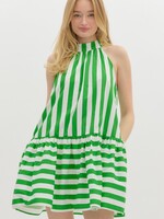 Entro Meadow Stripe Halter Green Mini Dress