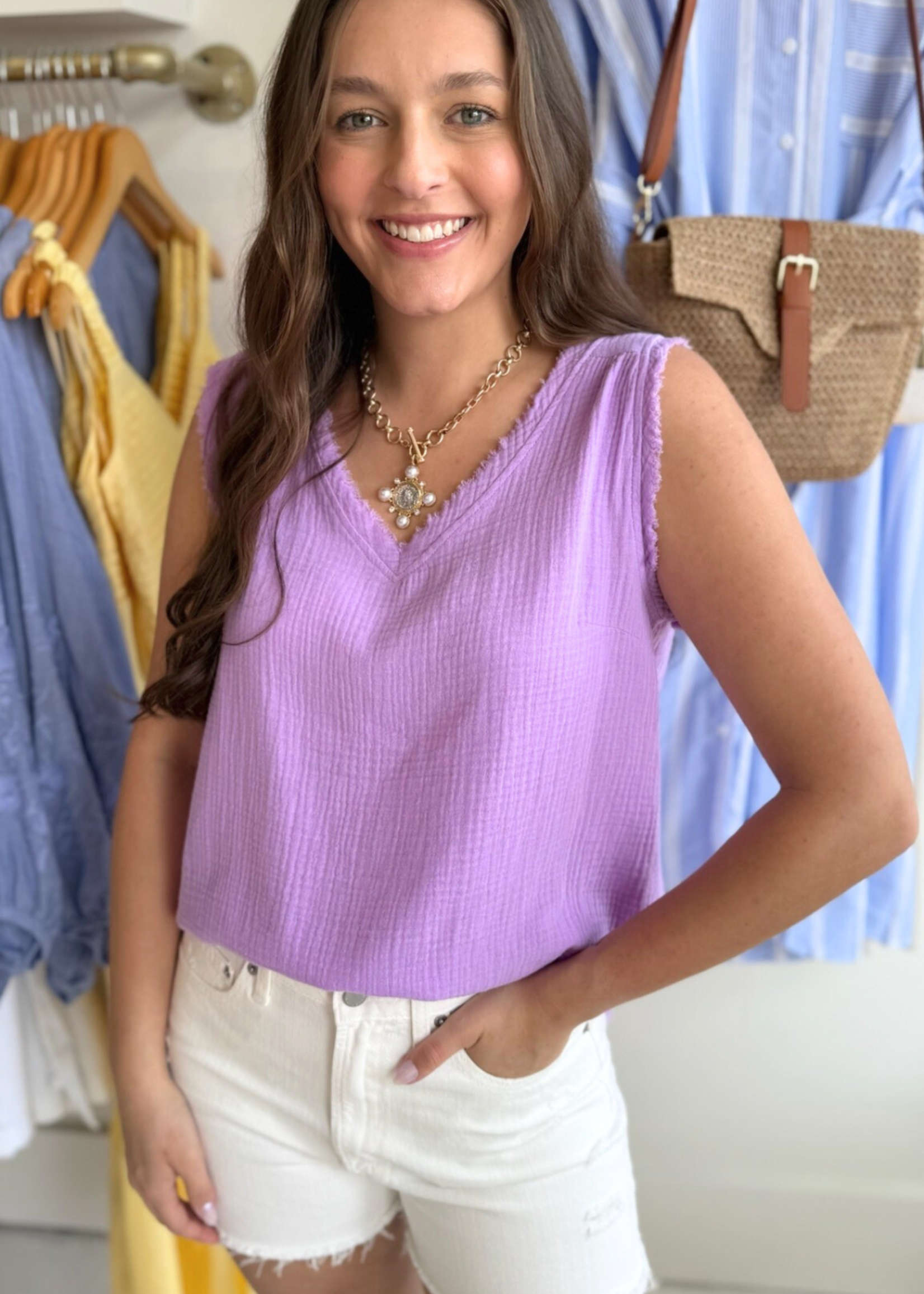 Seabreeze Gauze Tank - Lilac