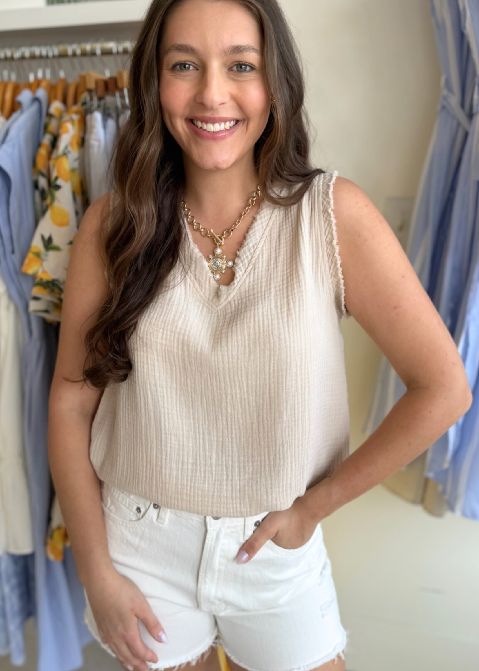 Seabreeze Gauze Tank - Oatmeal