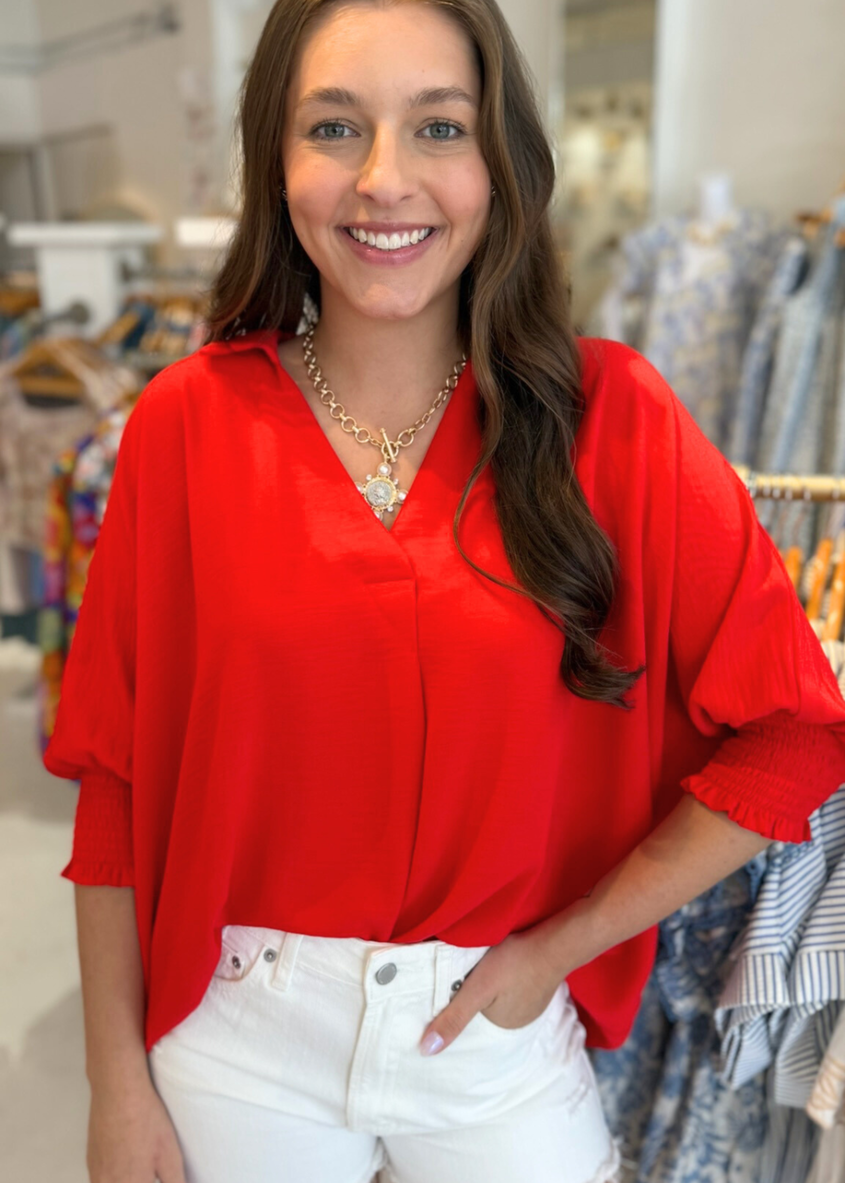 Celeste Collar Top - Cherry