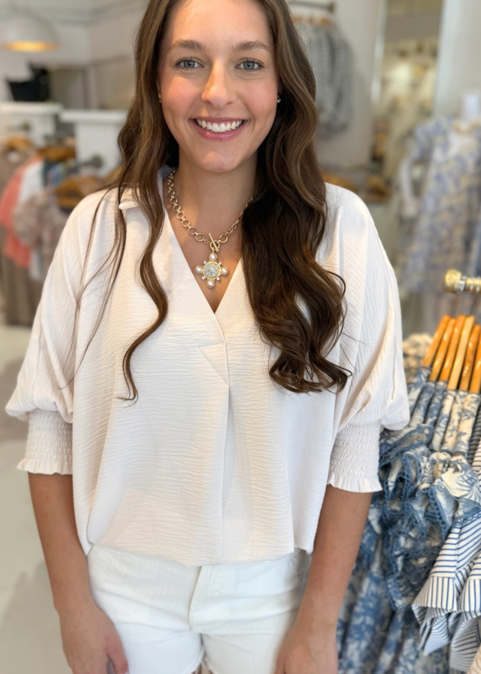 Celeste Collar Top - Oatmeal