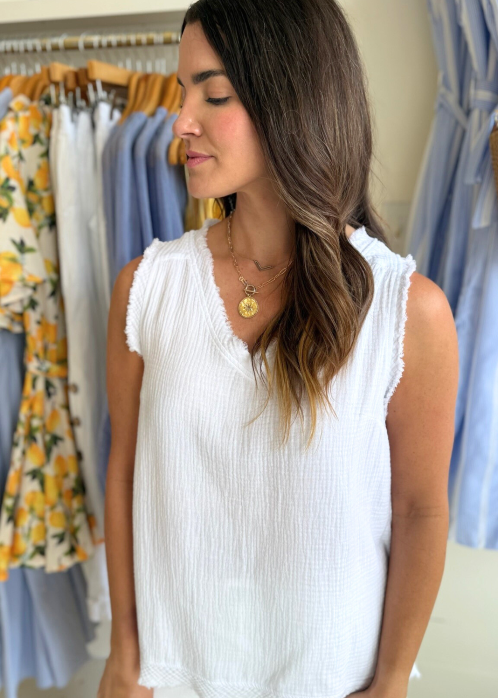 Seabreeze Gauze Tank - White