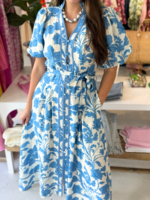 Entro Floral Blue Midi Dress